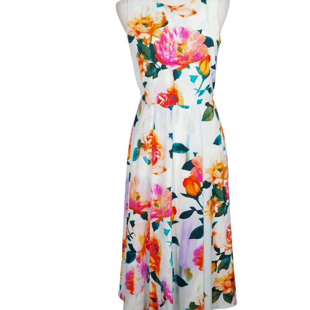 Calvin Klein Dress Women 2‎ Multi Floral Midi Summer Cottage Garden Party